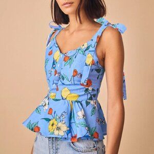 Hunter Bell Blue Floral Tie-Shoulder Peplum Top